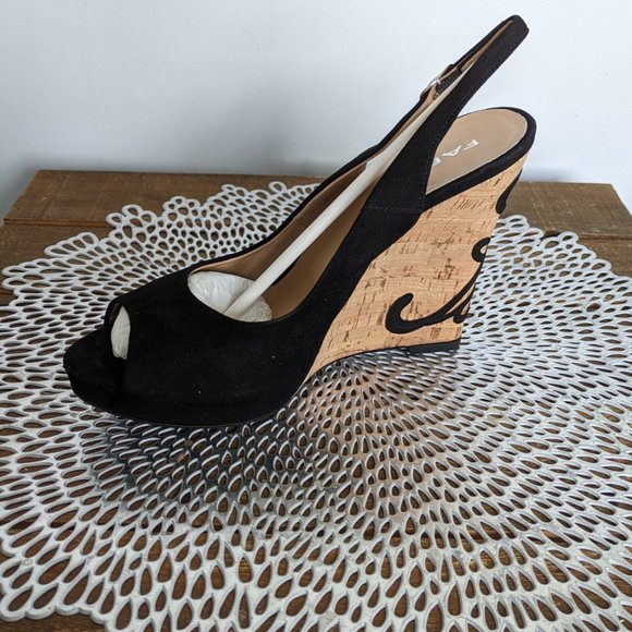 Brand New, Black Suede Wedge Sandals by Giorgio Fabiani, Size US 6 - Picture 2 of 7